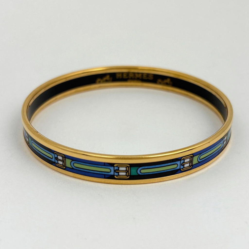 Hermes Enamel PM Cloisonne Bangle Gold Plated Blue Bracelet — view 2