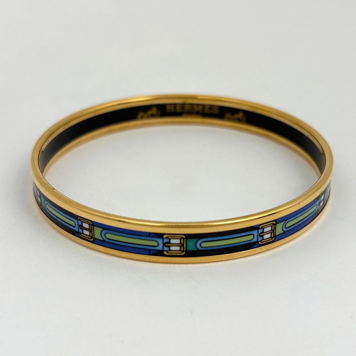 Hermes Enamel PM Cloisonne Bangle Gold Plated Blue Bracelet — view 2