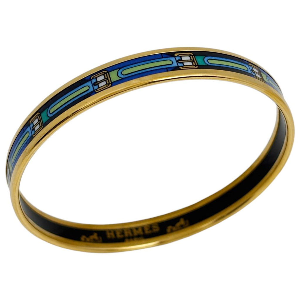 Hermes Enamel PM Cloisonne Bangle Gold Plated Blue Bracelet