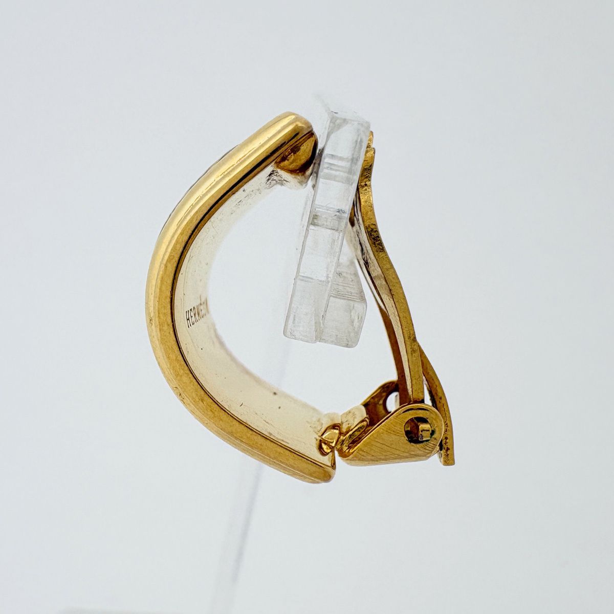 Hermes Enamel Earrings Cloisonne Gold Plated Brown — view 2