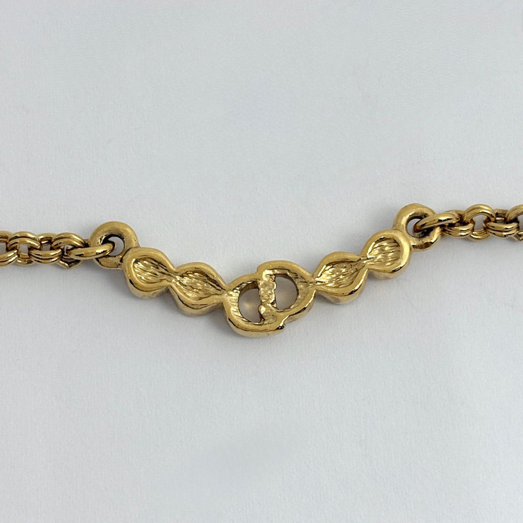 Dior Logo Rhinestone Necklace Gold Plated — view 2