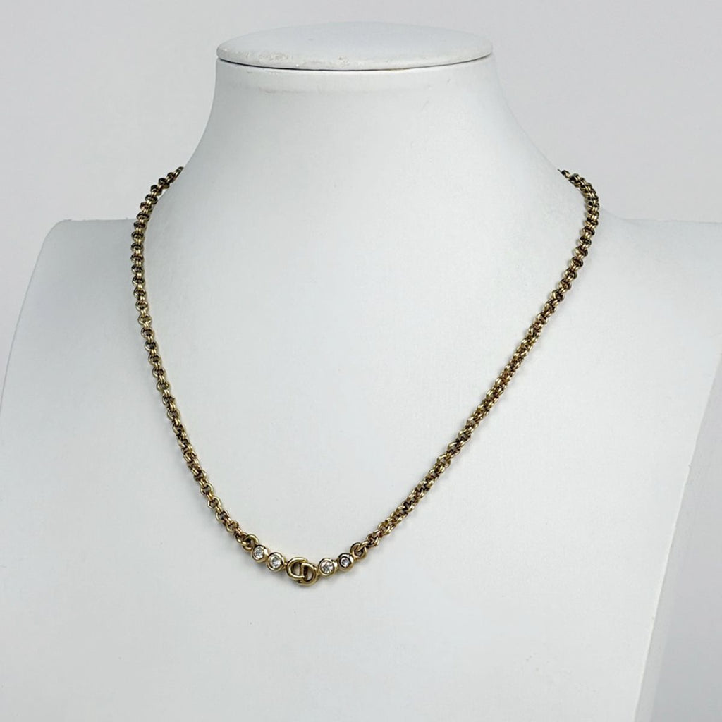 Dior Logo Rhinestone Necklace Gold Plated — view 4