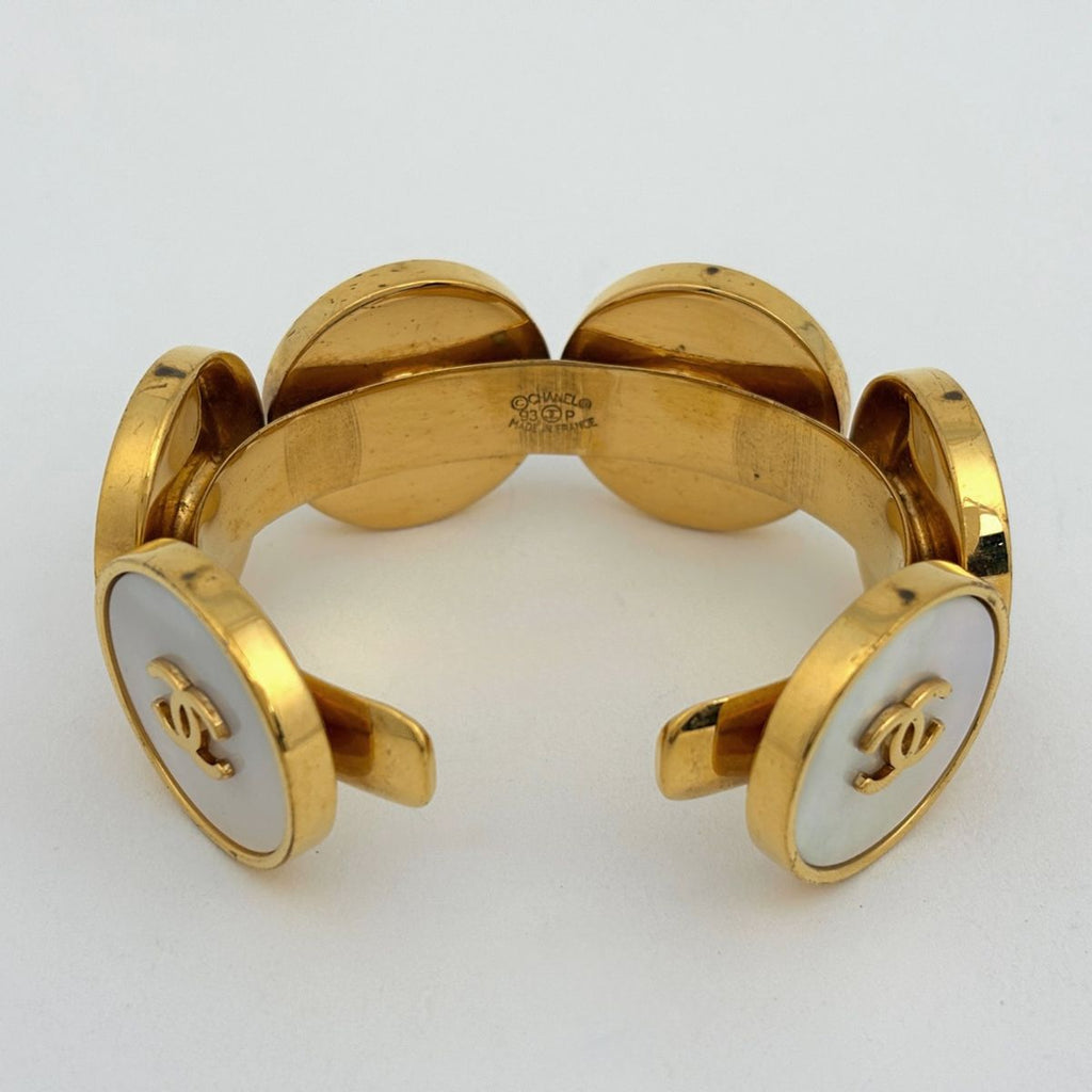 Chanel CC Logo Bangle Shell Gold Bracelet — view 3