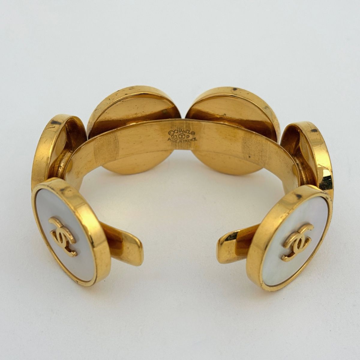 Chanel CC Logo Bangle Shell Gold Bracelet — view 3