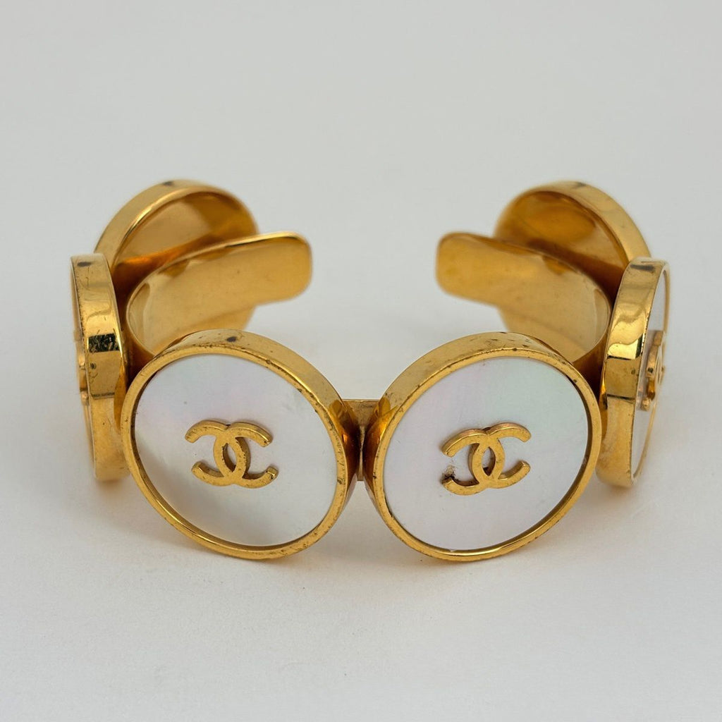 Chanel CC Logo Bangle Shell Gold Bracelet — view 2