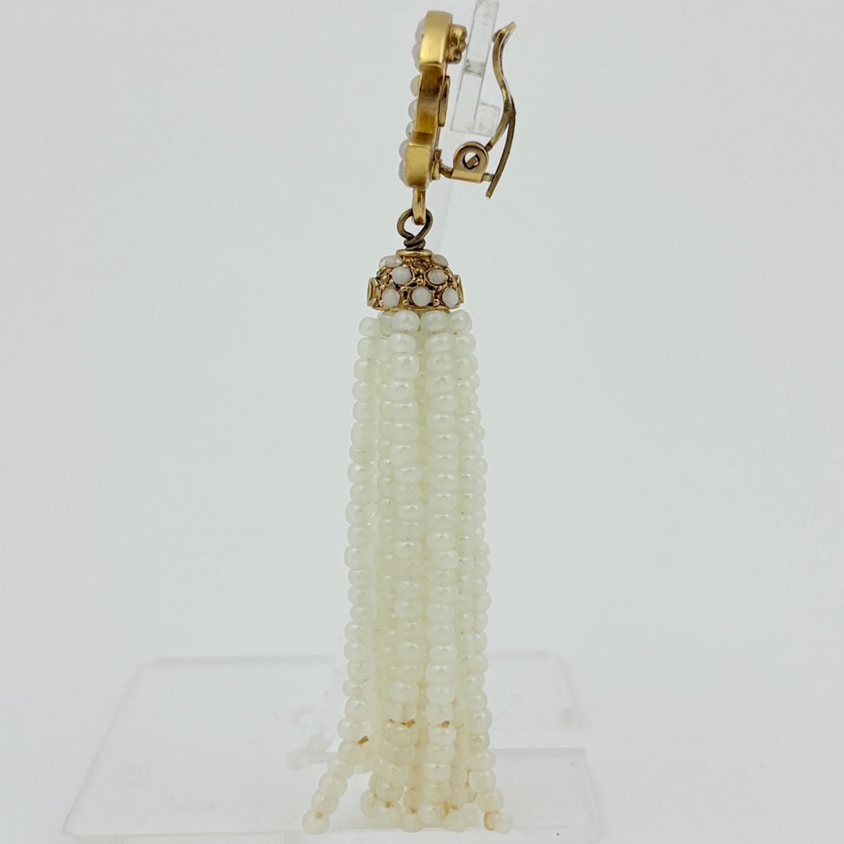 Chanel CC Logo Faux Pearl Earrings Swing Gold Plated — view 2