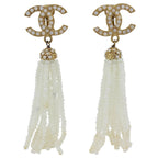 Chanel CC Logo Faux Pearl Earrings Swing Gold Plated