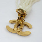 Chanel CC Logo Faux Pearl Earrings Swing Gold Plated — view 3