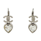 Chanel CC Logo Earrings Heart Swing Silver Plated