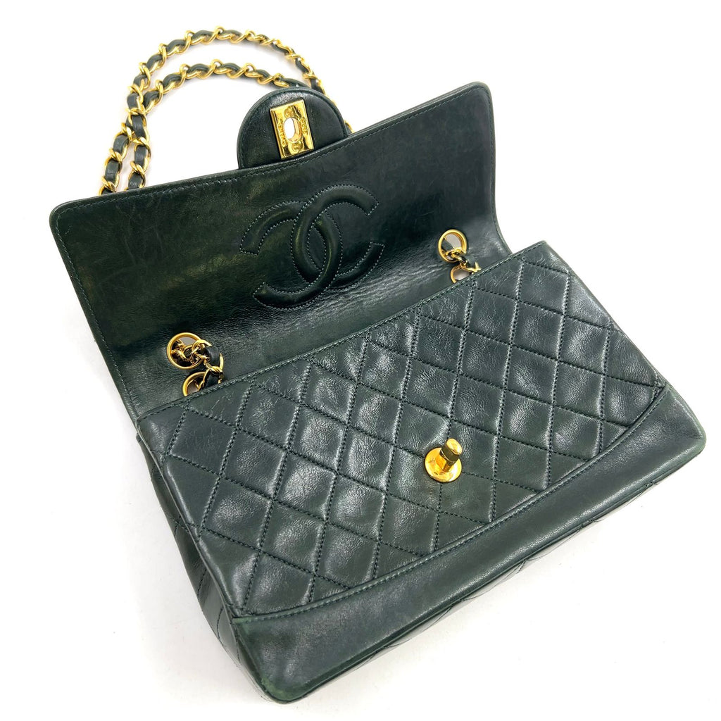 Chanel Quilted CC Logo Lambskin Dark Green Shoulder Bag Gold — view 6