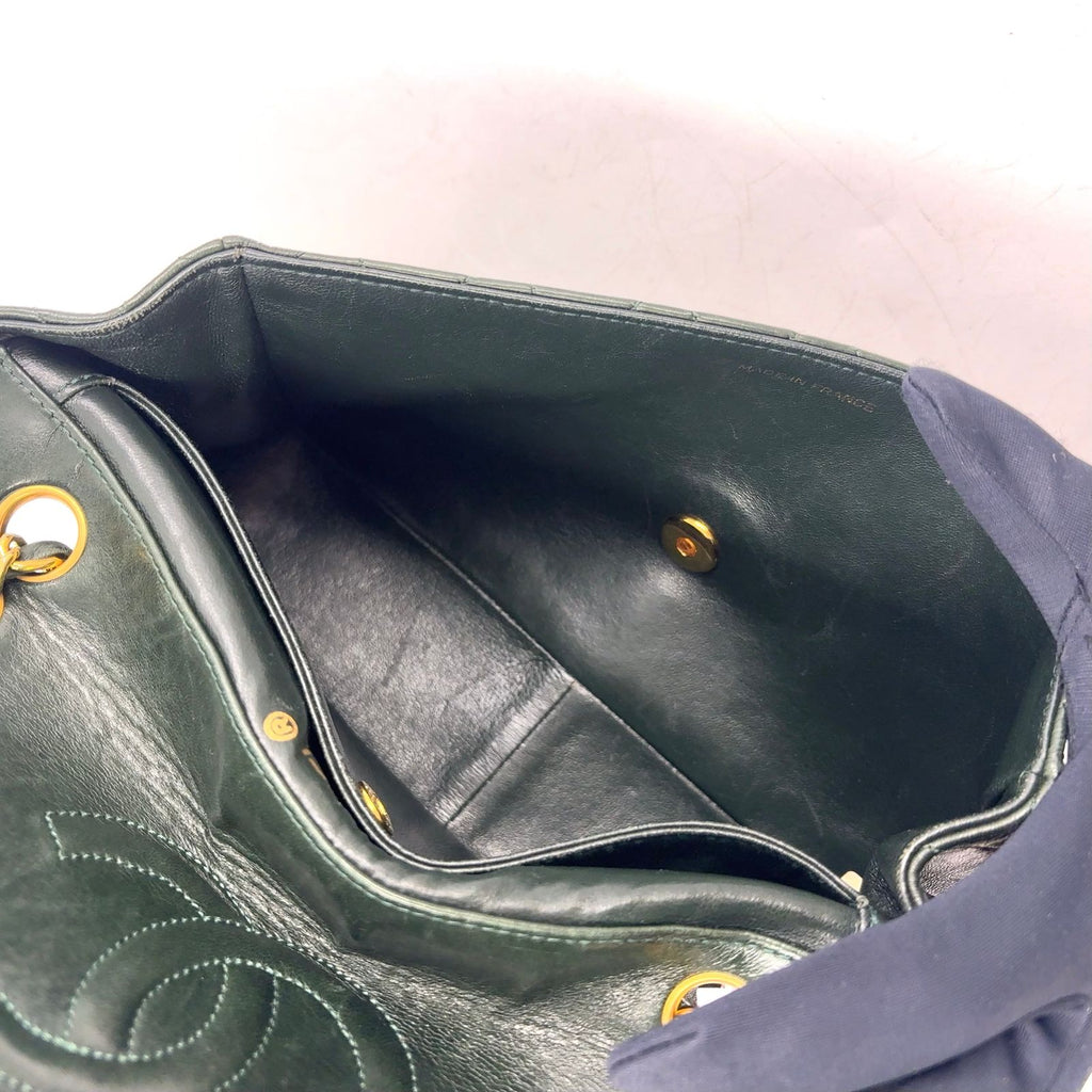 Chanel Quilted CC Logo Lambskin Dark Green Shoulder Bag Gold — view 9