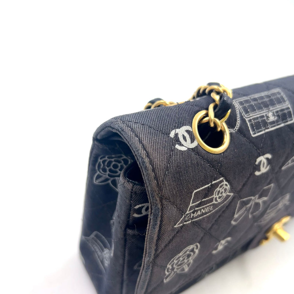 Chanel Quilted Double Flap Leather Canvas Black Shoulder Bag Gold — view 9