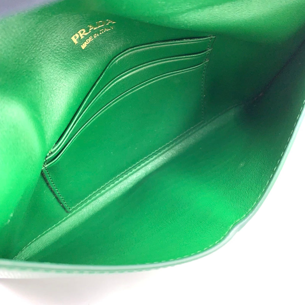 Prada Envelope Leather Green Bifold Wallet Gold — view 3
