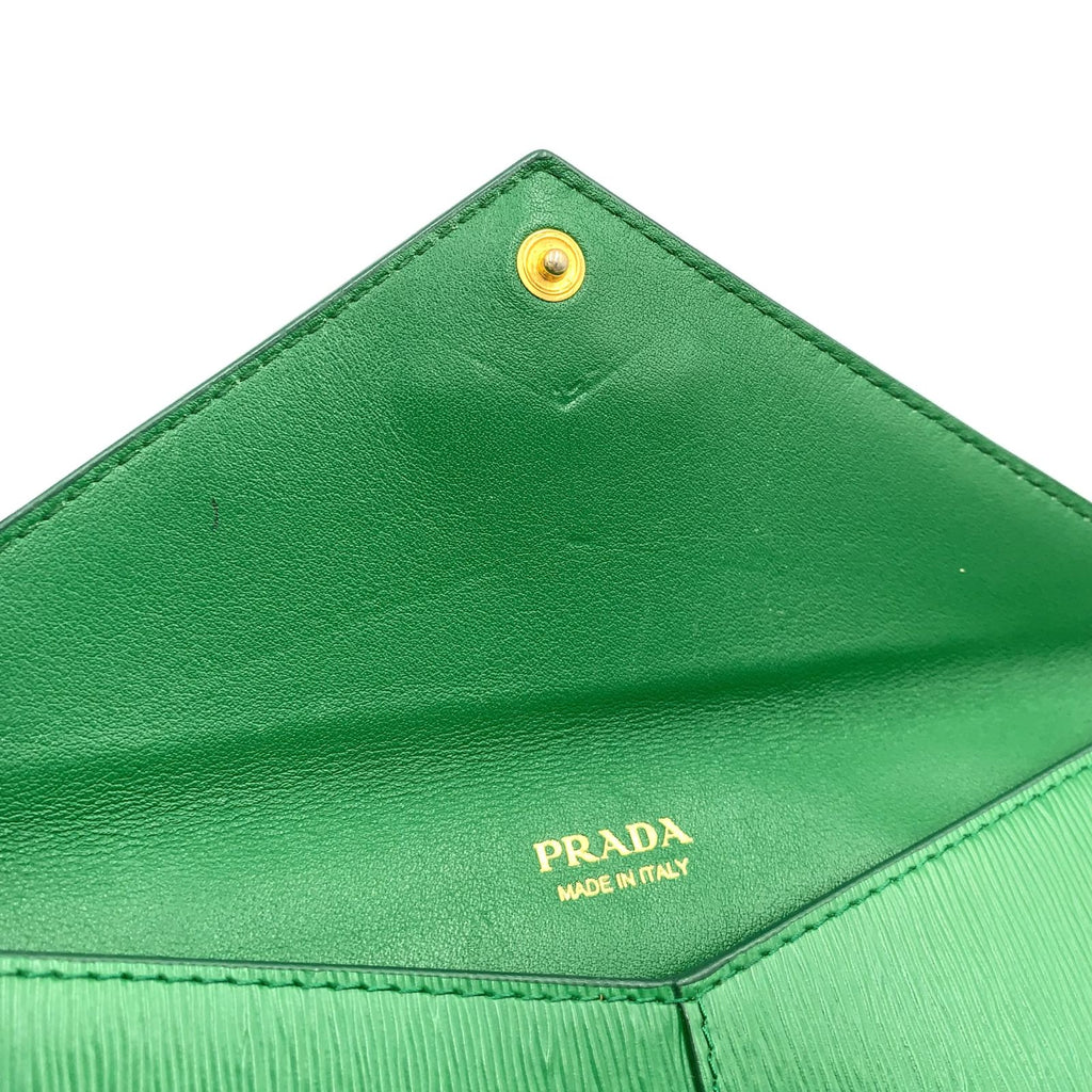 Prada Envelope Leather Green Bifold Wallet Gold — view 5