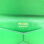 Prada Envelope Leather Green Bifold Wallet Gold — view 4