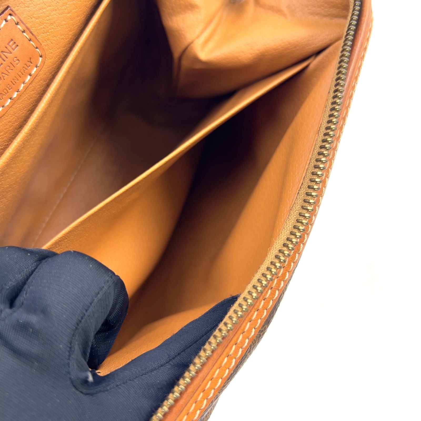 Celine Macadam Pattern Leather Brown Clutch Gold — view 5