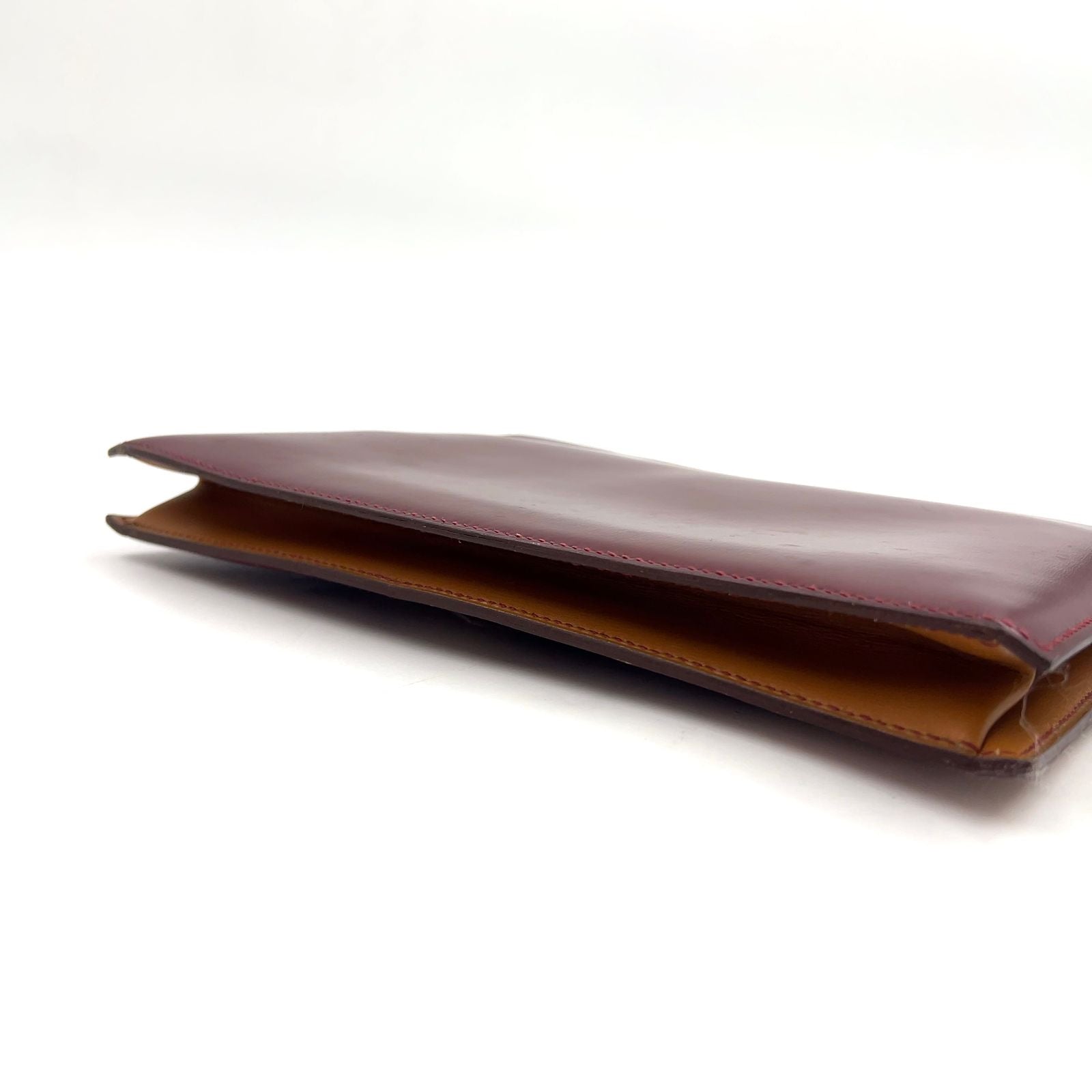 Hermes Faco Box Calf Beige Bordeaux Red Clutch Gold — view 9