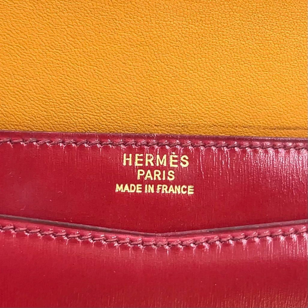 Hermes Faco Box Calf Beige Bordeaux Red Clutch Gold — view 4