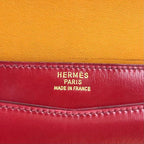 Hermes Faco Box Calf Beige Bordeaux Red Clutch Gold — view 4