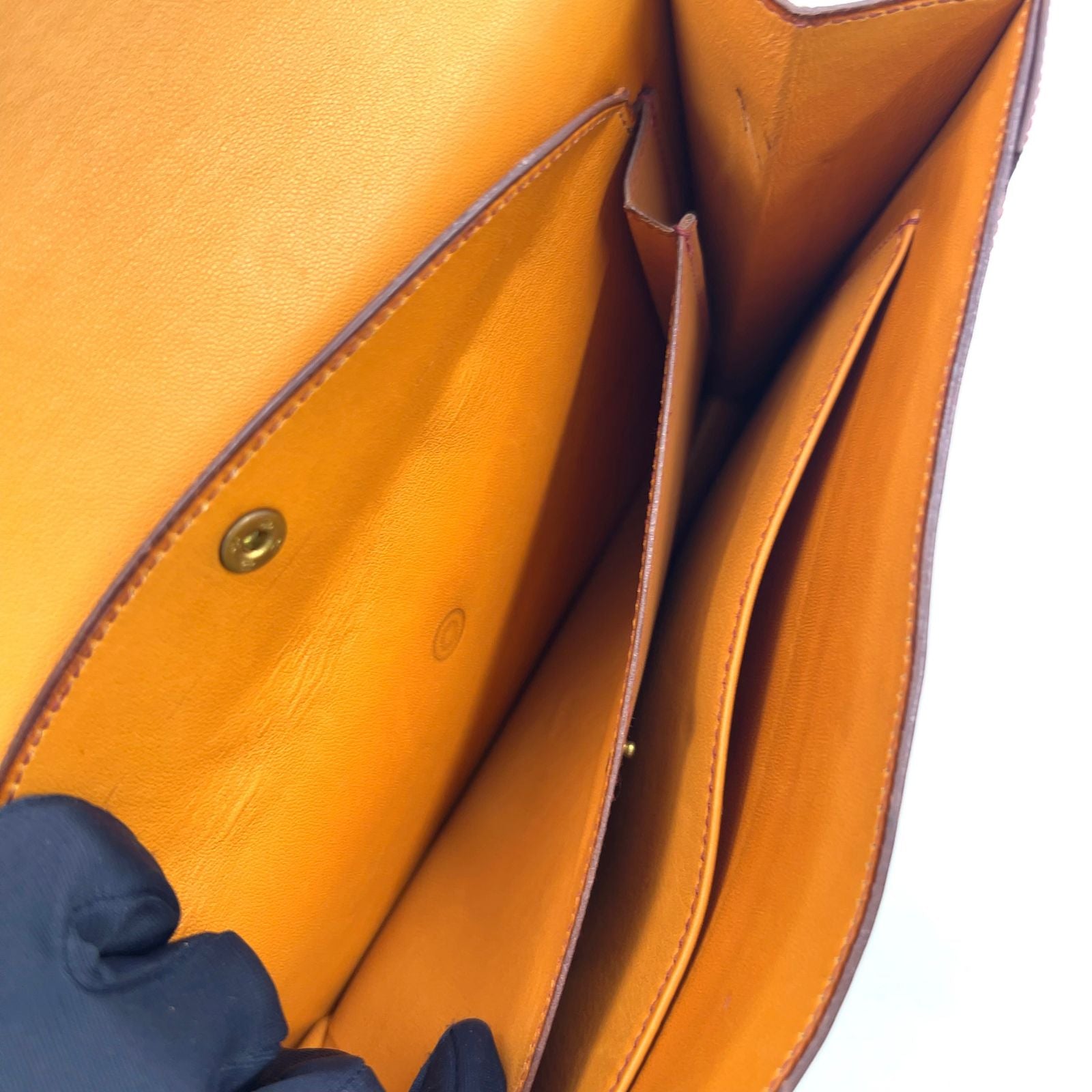 Hermes Faco Box Calf Beige Bordeaux Red Clutch Gold — view 6