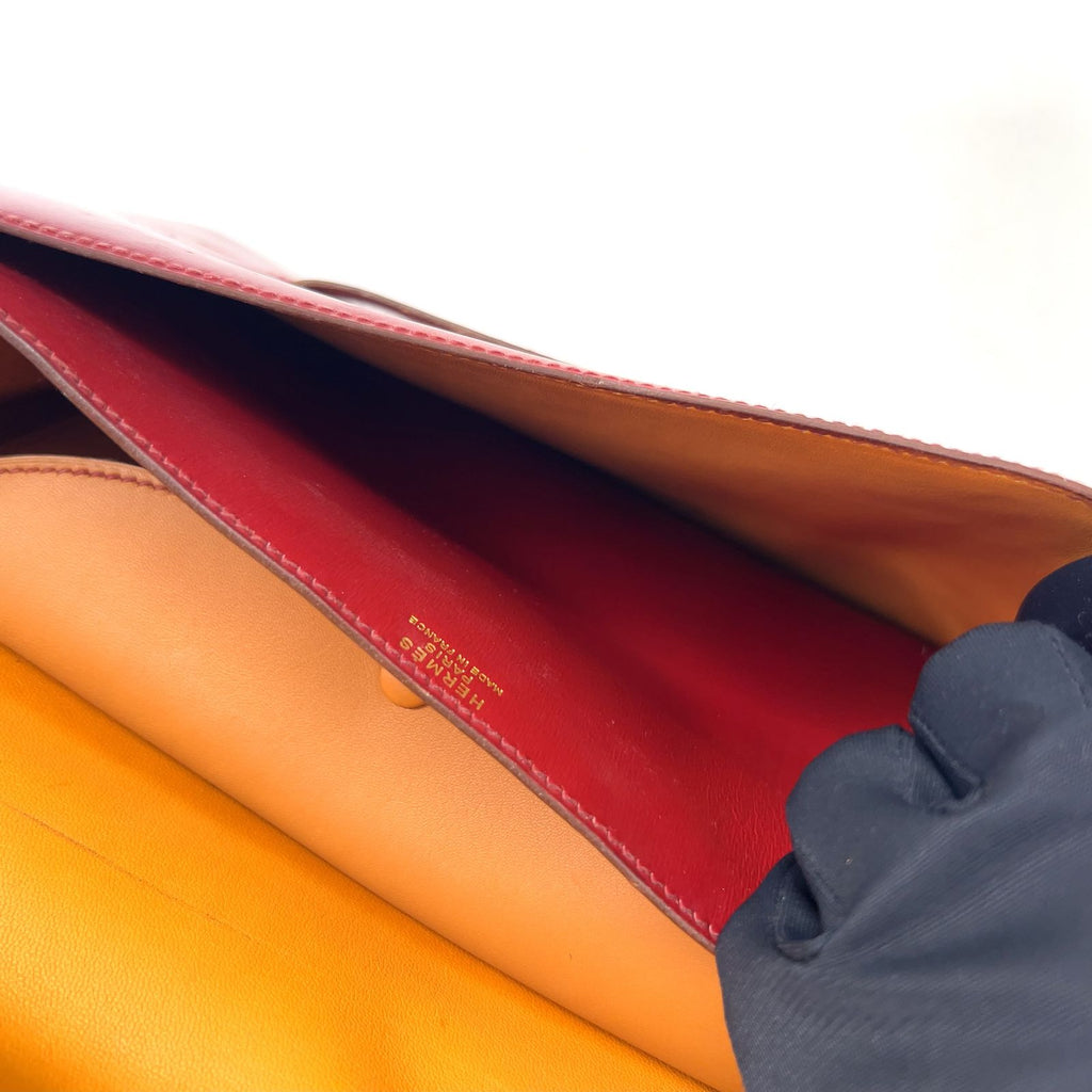 Hermes Faco Box Calf Beige Bordeaux Red Clutch Gold — view 7