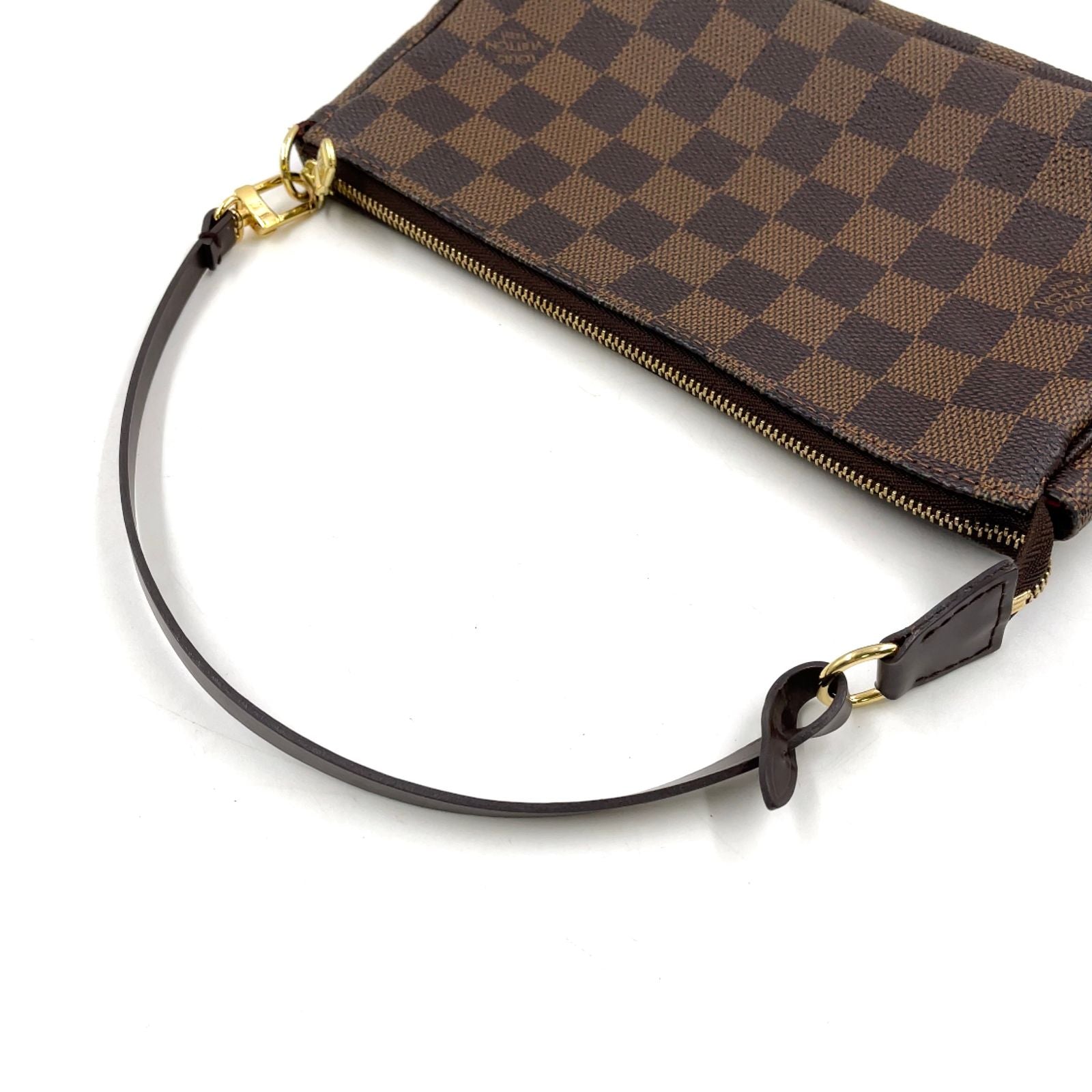 Louis Vuitton Pochette Accessoire Damier Ebene Leather Brown Handbag Gold — view 5