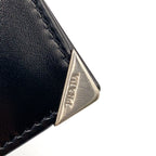 Prada Corner Metal Logo Leather Black Bifold Wallet Silver — view 9