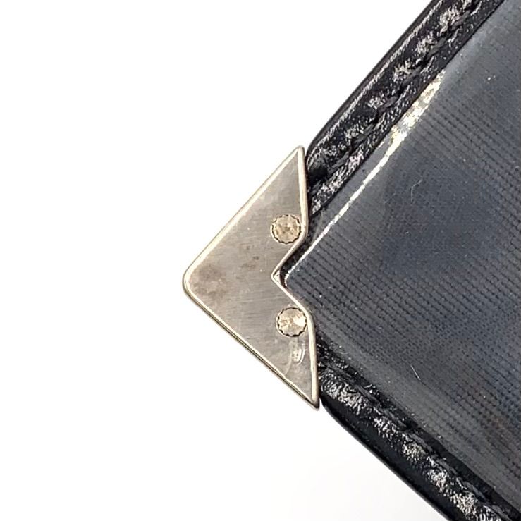 Prada Corner Metal Logo Leather Black Bifold Wallet Silver — view 8