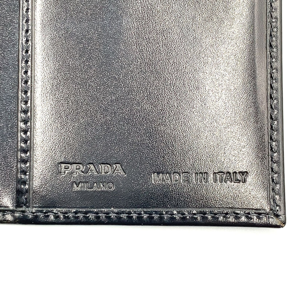 Prada Corner Metal Logo Leather Black Bifold Wallet Silver — view 4