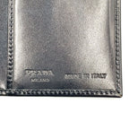 Prada Corner Metal Logo Leather Black Bifold Wallet Silver — view 4