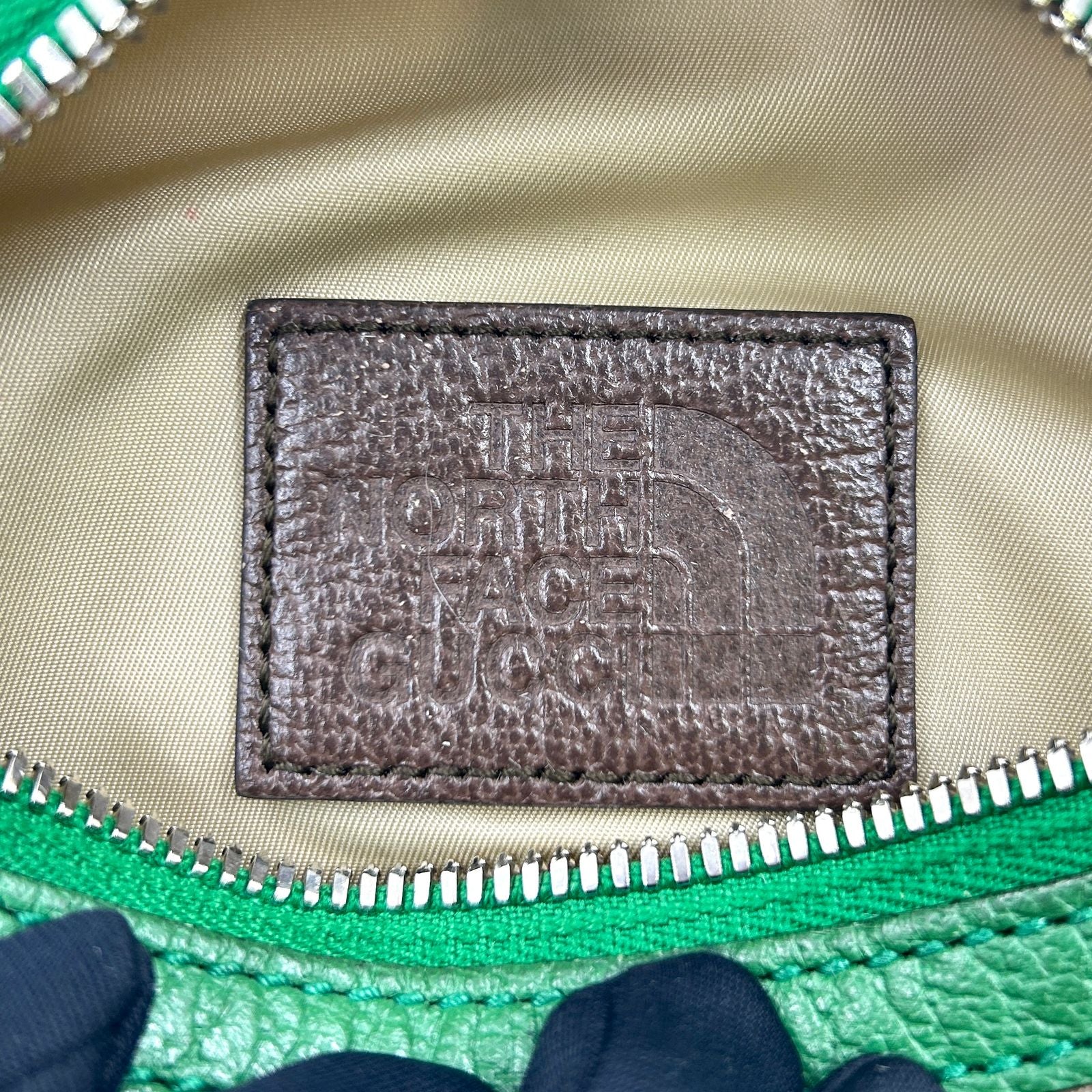 Gucci the North Face Leather Nylon Green Beige Belt Bag Silver — view 5