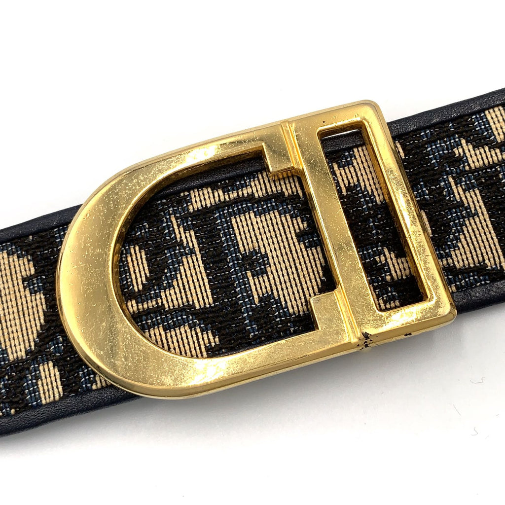 Dior Trotter Leather Canvas Navy Belt Gold — view 7