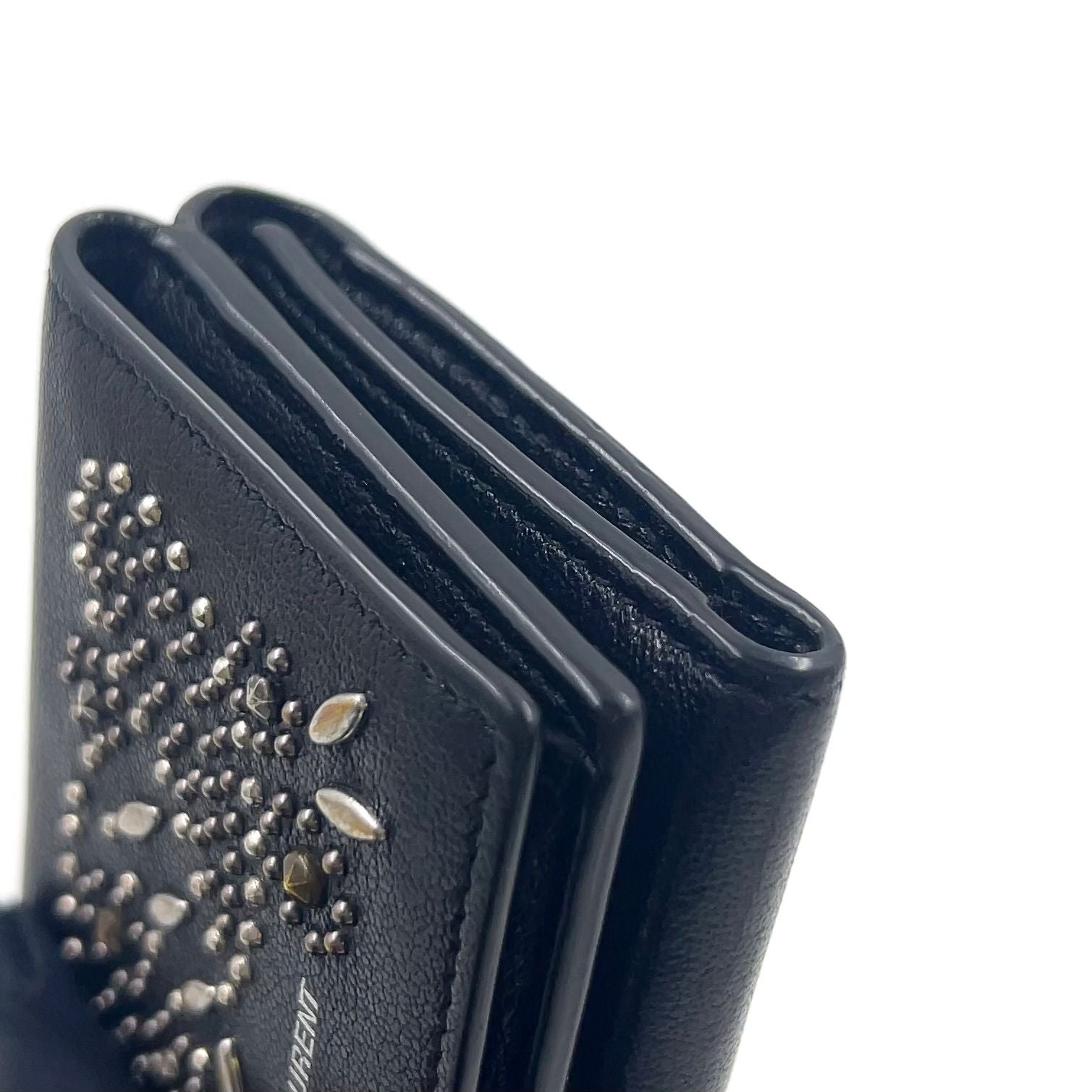 Saint Laurent Paris Trifold Mini Leather Black Wallet Silver — view 6