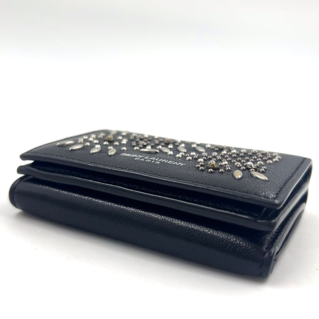 Saint Laurent Paris Trifold Mini Leather Black Wallet Silver — view 8