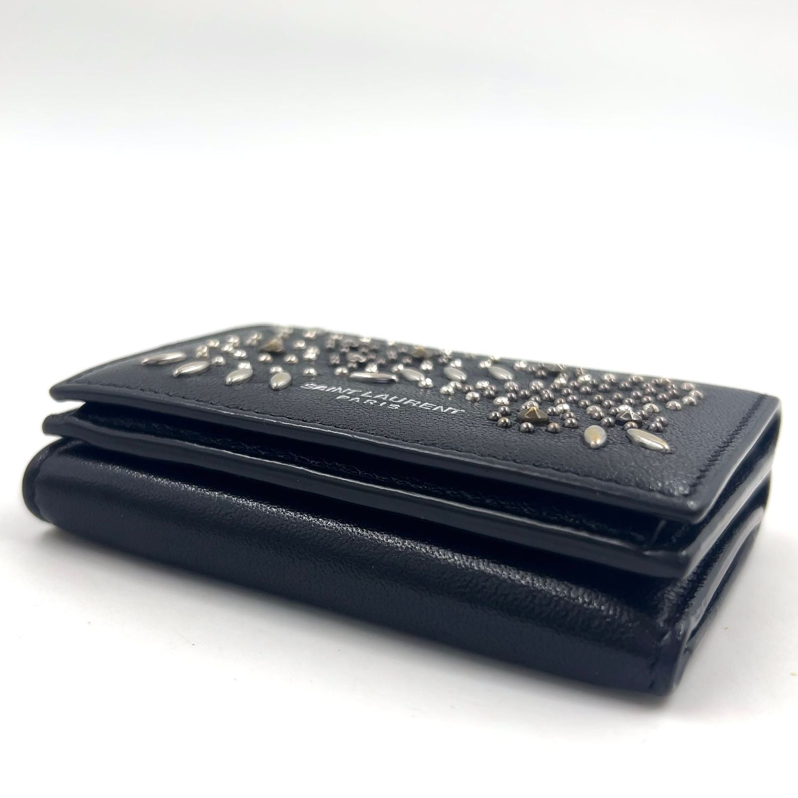Saint Laurent Paris Trifold Mini Leather Black Wallet Silver — view 8