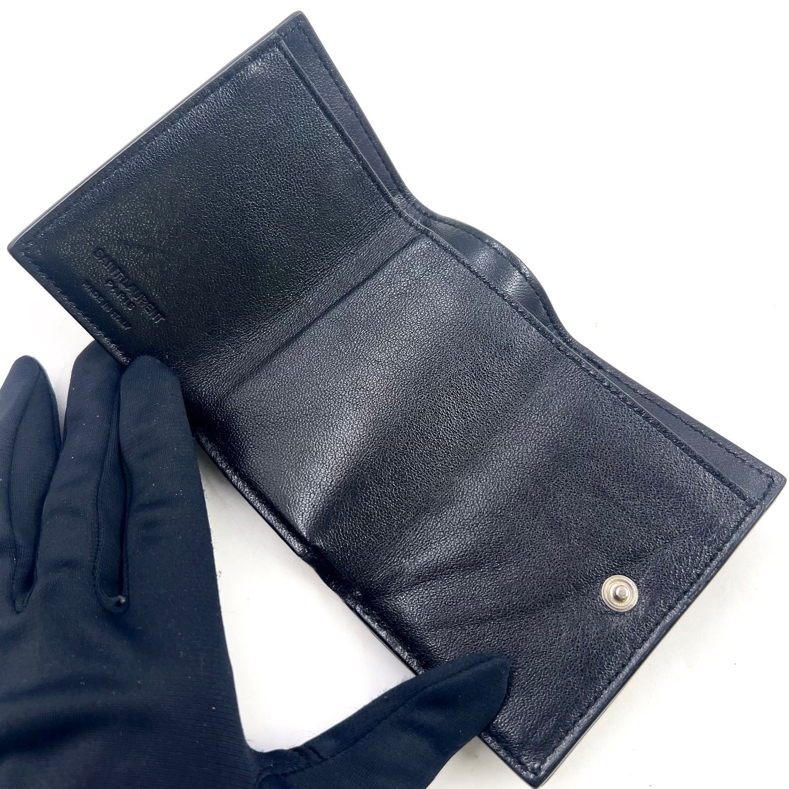 Saint Laurent Paris Trifold Mini Leather Black Wallet Silver — view 3