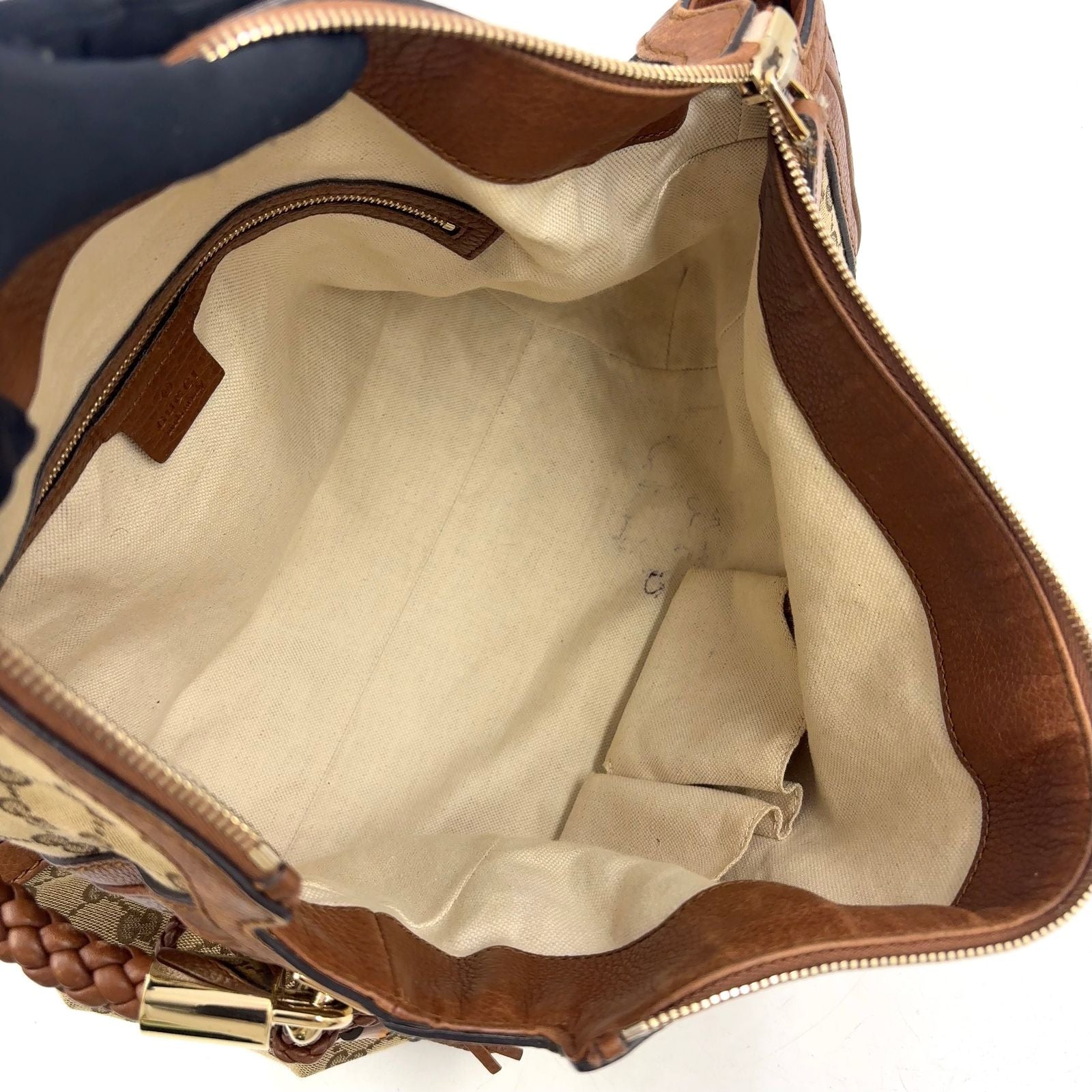 Gucci Bella Bamboo Tassel Leather Canvas Beige Light Brown Shoulder Bag Gold — view 3