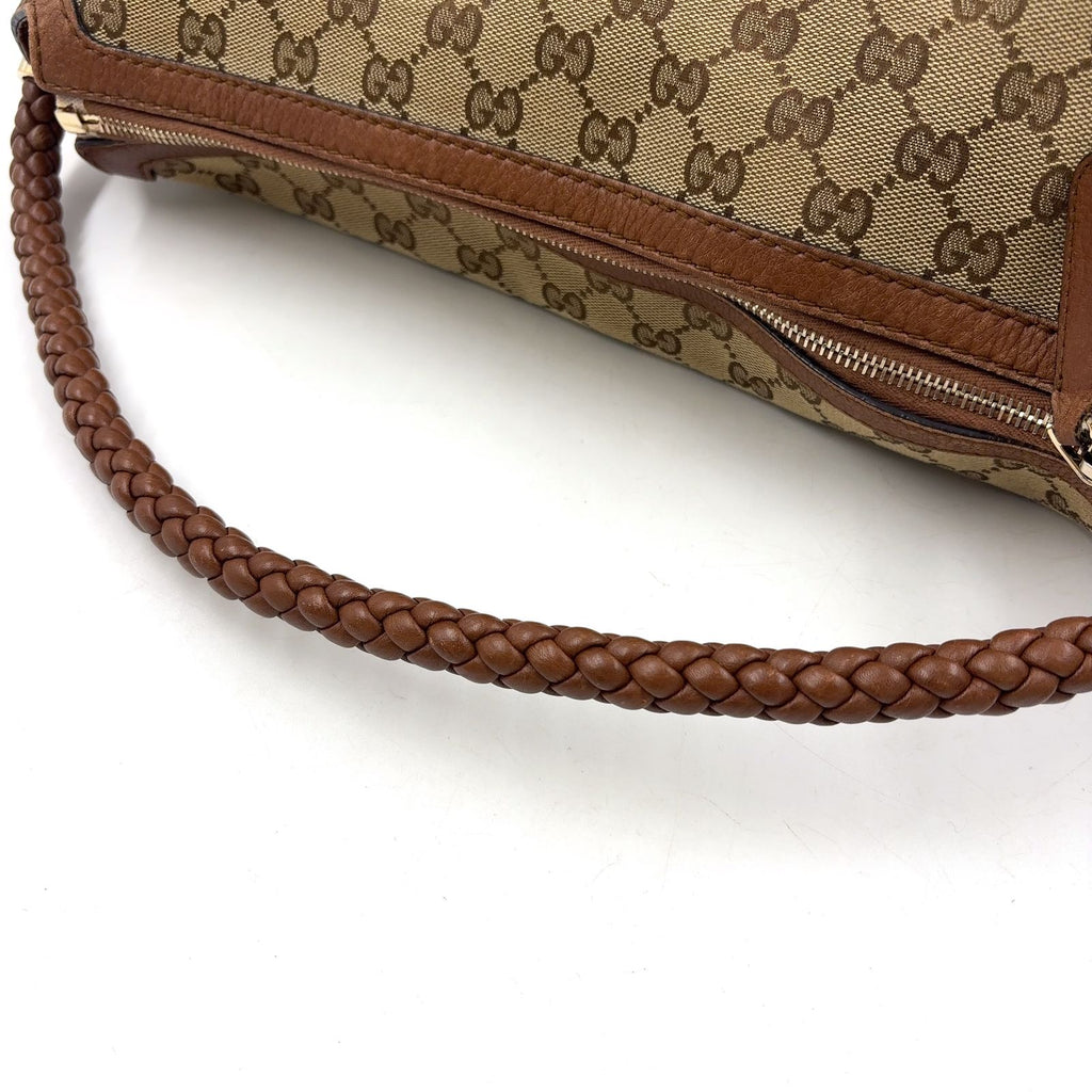 Gucci Bella Bamboo Tassel Leather Canvas Beige Light Brown Shoulder Bag Gold — view 5