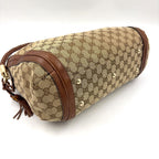 Gucci Bella Bamboo Tassel Leather Canvas Beige Light Brown Shoulder Bag Gold — view 9
