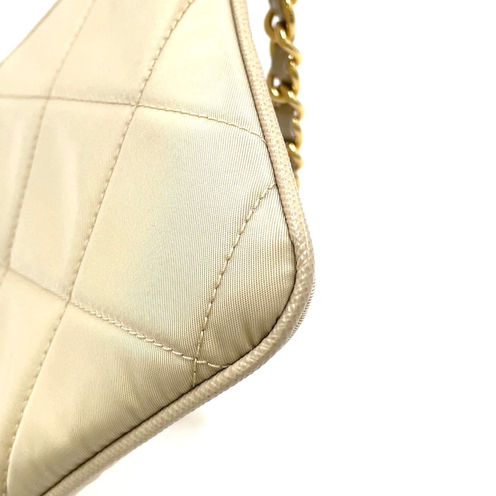 Prada Triangle Logo Nylon Beige Handbag Gold — view 7