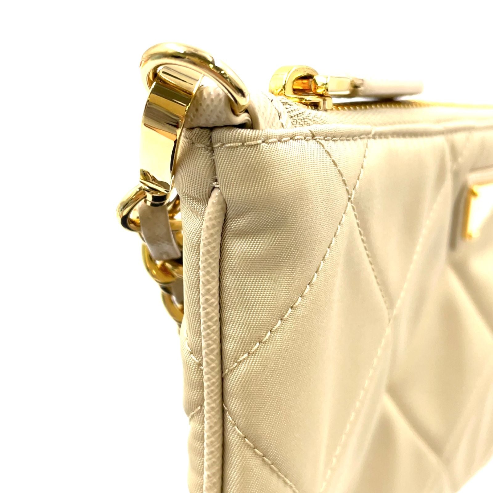 Prada Triangle Logo Nylon Beige Handbag Gold — view 8
