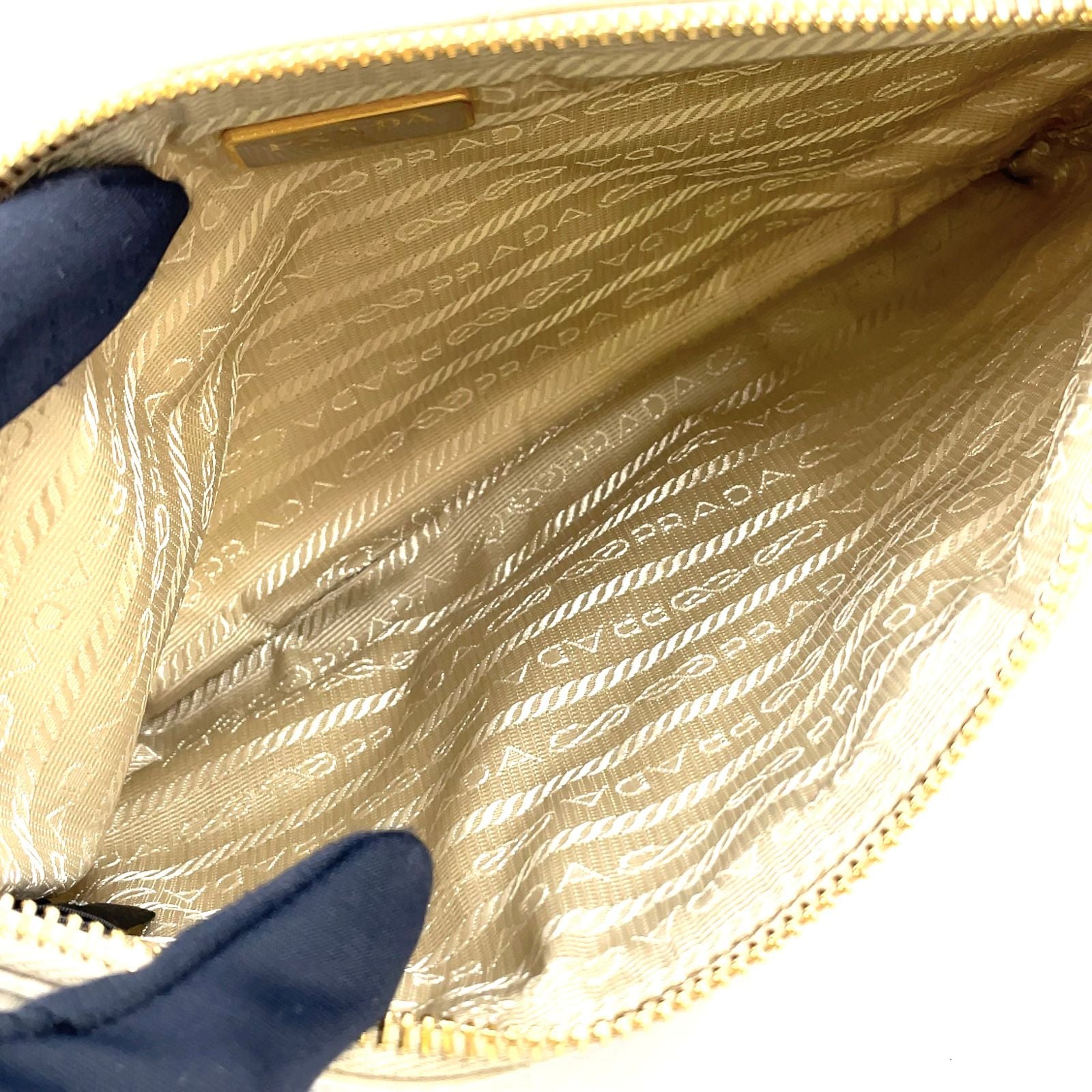 Prada Triangle Logo Nylon Beige Handbag Gold — view 3