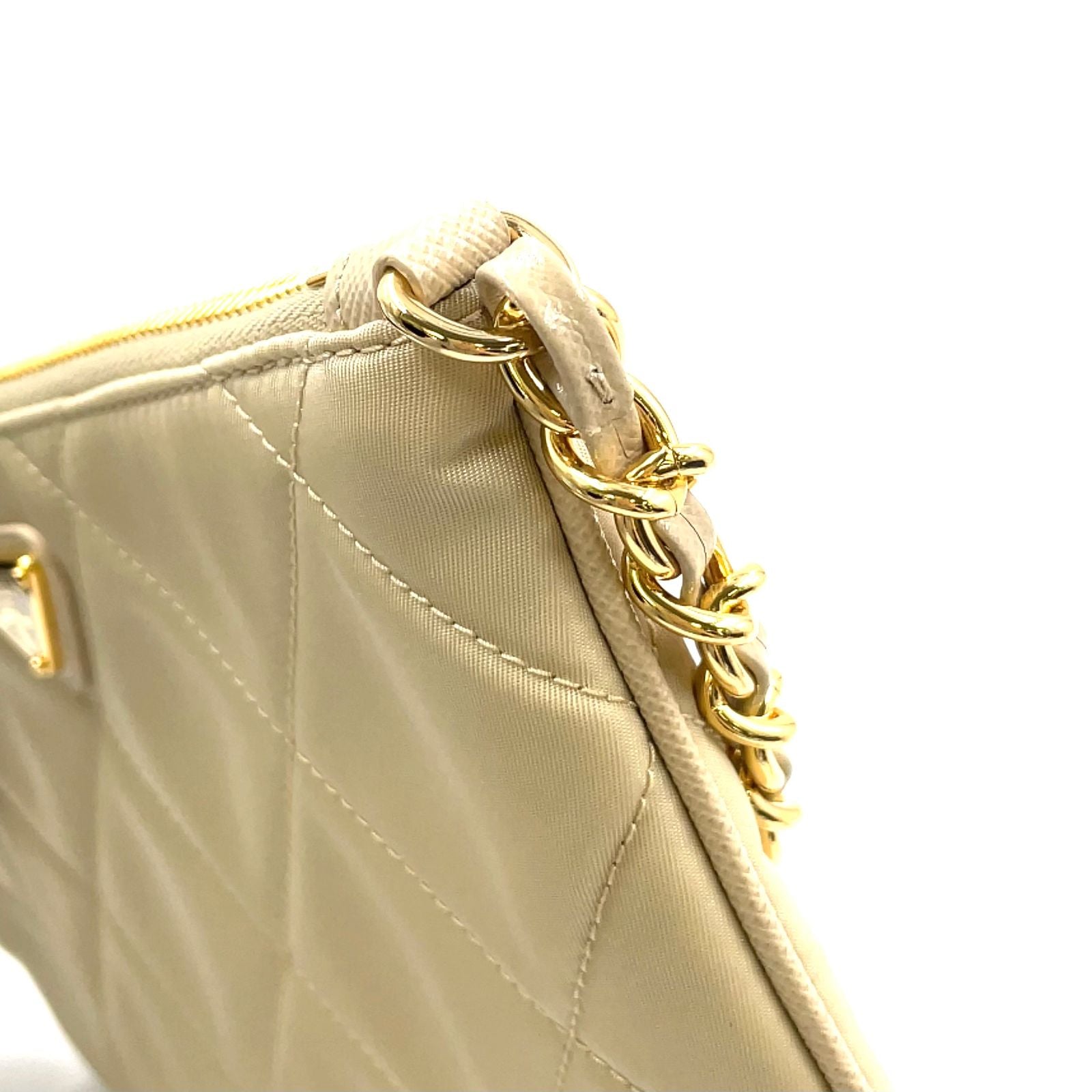 Prada Triangle Logo Nylon Beige Handbag Gold — view 9