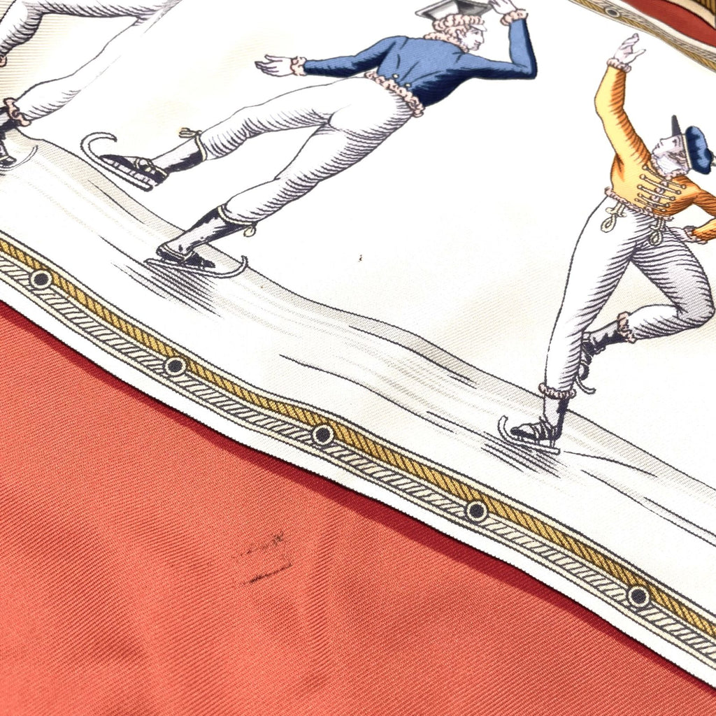Hermes Carre 90 les Plaisirs du Froid Joy on Ice Silk Orange Brown Scarf — view 4