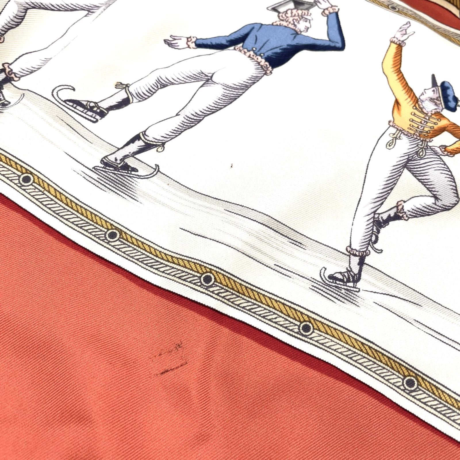Hermes Carre 90 les Plaisirs du Froid Joy on Ice Silk Orange Brown Scarf — view 4