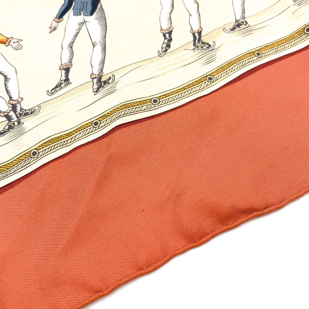 Hermes Carre 90 les Plaisirs du Froid Joy on Ice Silk Orange Brown Scarf — view 5