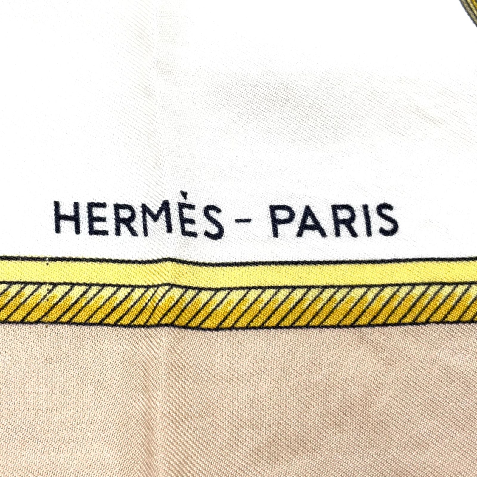 Hermes Carre 90 les Voitures a Transformation Foldable Covered Wagon Silk Beige — view 3
