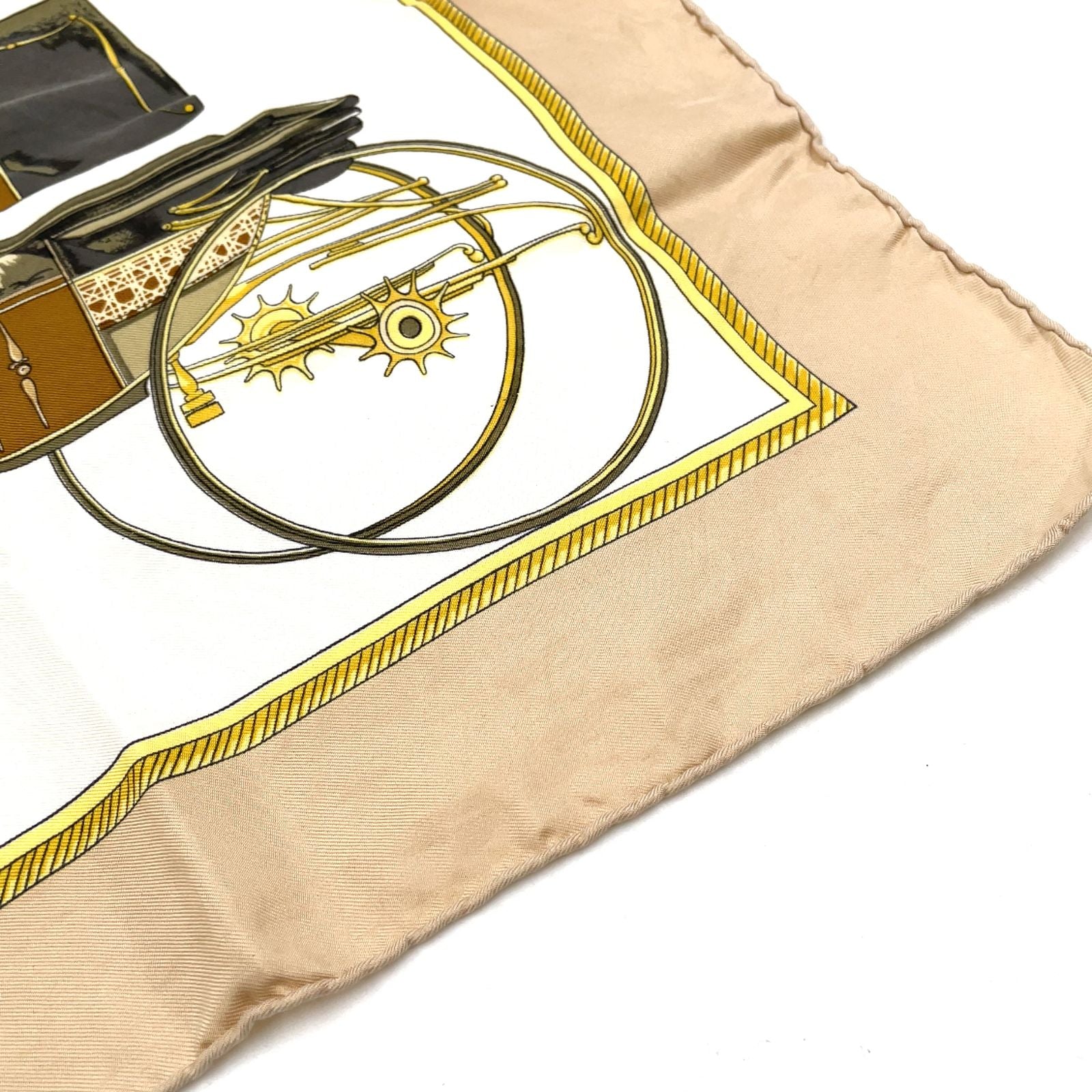 Hermes Carre 90 les Voitures a Transformation Foldable Covered Wagon Silk Beige — view 6