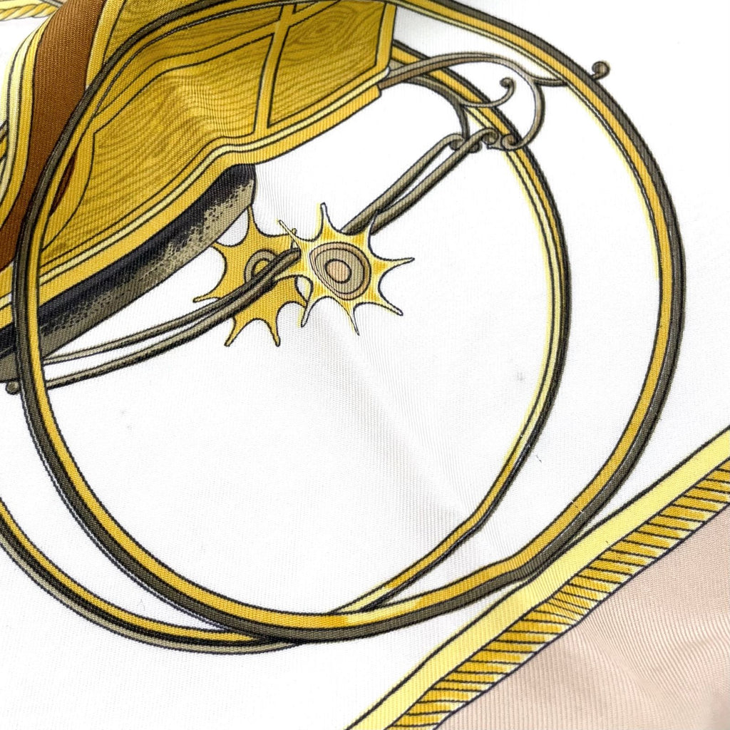 Hermes Carre 90 les Voitures a Transformation Foldable Covered Wagon Silk Beige — view 8