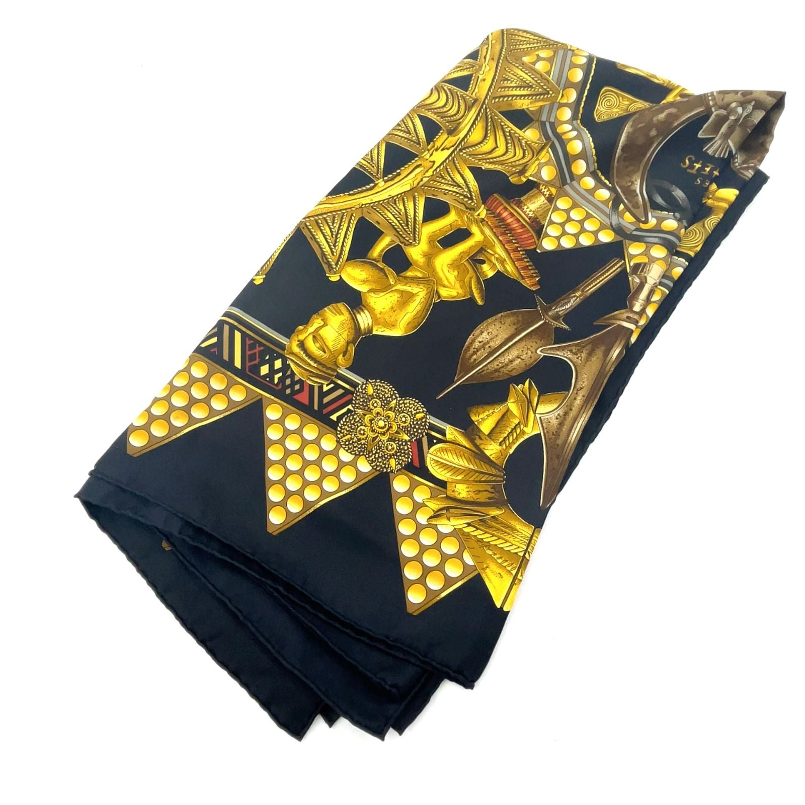 Hermes Carre 90 L'or Des Chefs Silk Yellow Navy Scarf — view 4
